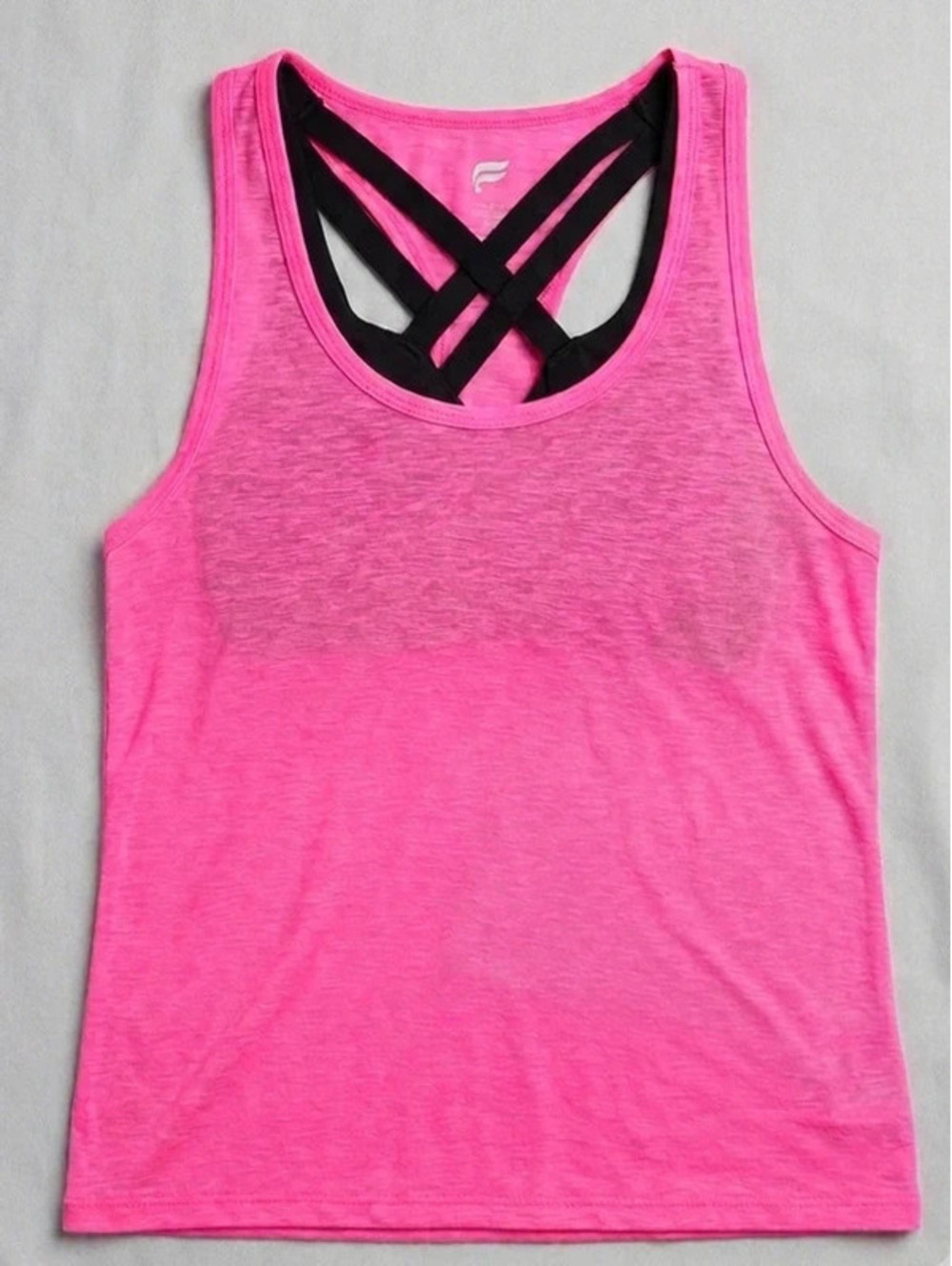 Summer workout! Fabletics 2-in-1 Layered Built-In Bra Tank Pink Black | Size S